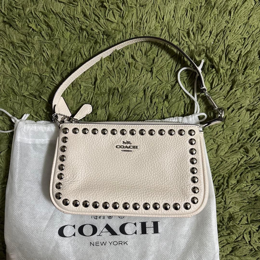 COACH Off-White Studded Shoulder Bag Leather Women's Crossbody Authentic thumbnail 2