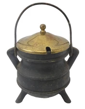 Brass Lid Cast Iron Body 3 Leg Heavy Fire Starter Cauldron Small Pot Hearthware