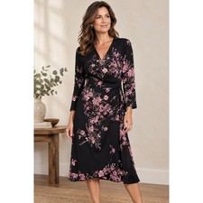B. Moss Dark Whimsy Fairygoth Black Floral Faux Wrap Ruffle Hem Dress Sz 12 Vtg