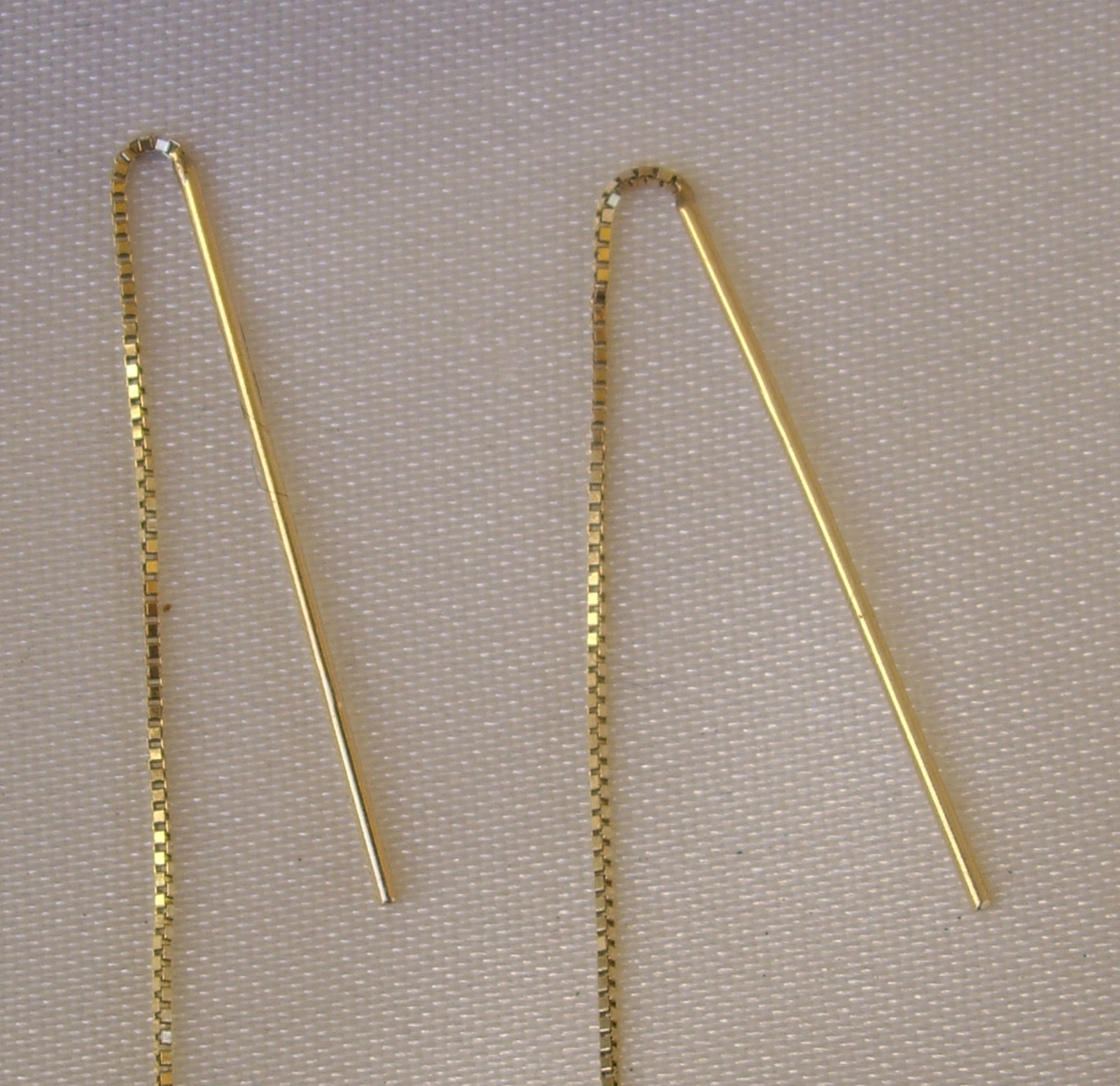 14k Solid Yellow Gold Dangle Chain Earrings Blue … - image 11