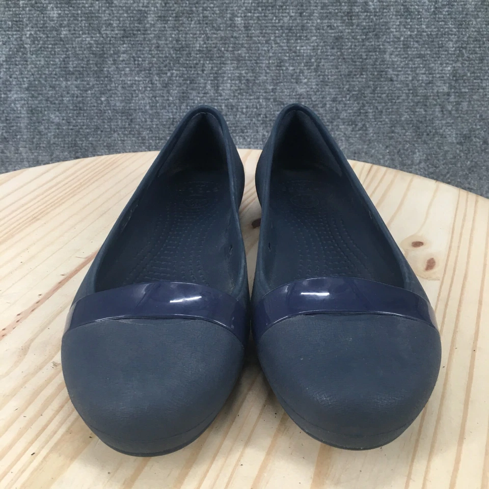 Crocs Zapatos Mujer 8 Brynn Sin Cordones Ballet Pisos Azul Goma Comodidad Parte Superior Baja Foto 3 de 4