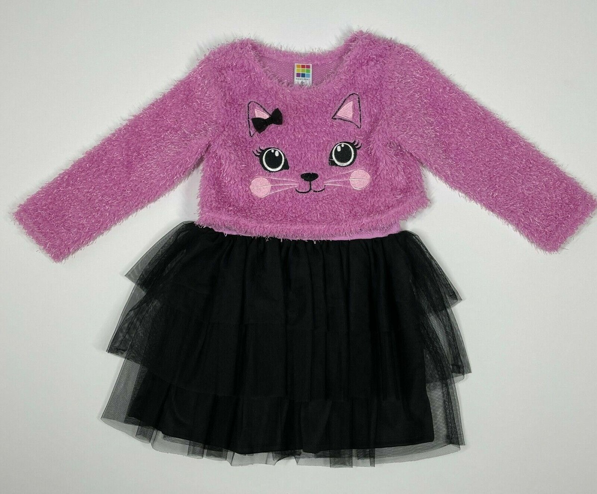 Cat Fuzzy Sweater Separate Sleeveless Purple Dress Black Tulle Skirt Girls  4T
