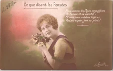 Early 1900s French RPPC Hand-Tinted Real Photo Postcard Fair Lady Purple Dress