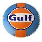 Vintage Gulf Gasoline Sign - Racing Service Station Gas Pump Plate Service Sign