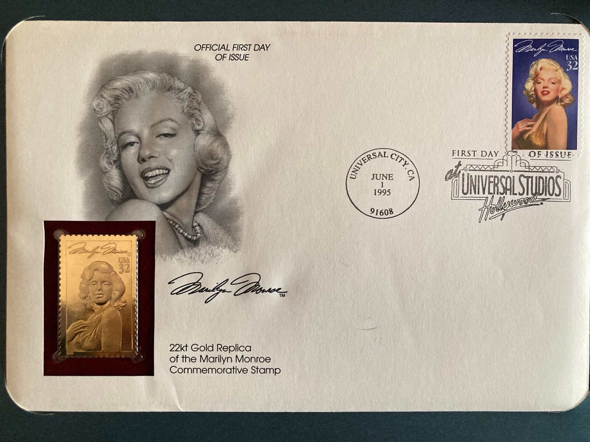 Marilyn Monroe First Day of Issue Stamp w/22kt Gold Replica