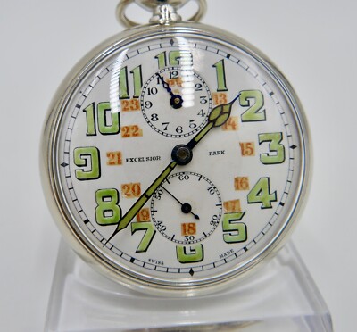 EXCELSIOR PARK Edelstahl Taschenuhr Wecker Ø 49mm  sehr selten