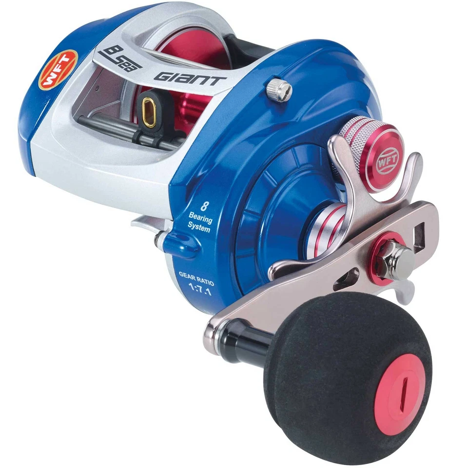 WFT Multirolle Angelrolle Norwegenrolle B-Sea Giant mit Power Handle Linkshand