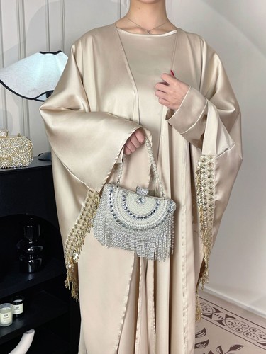 Elegant Women Long Dress Abaya Muslim Kaftan Open Kimono Cardigan 2Pcs Sets Gown - Picture 4 of 15