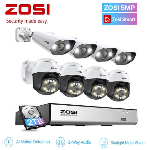 ZOSI 5MP PoE Überwachungskamera Set Außen Schwenkbar PT IP Cam Auto Track PIR - Bild 1 von 12