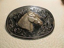 HORSE HEAD W/ FLORAL LIKE WESTERN THEME UNISEX CHROME METAL BELT BUCKLE NICE 