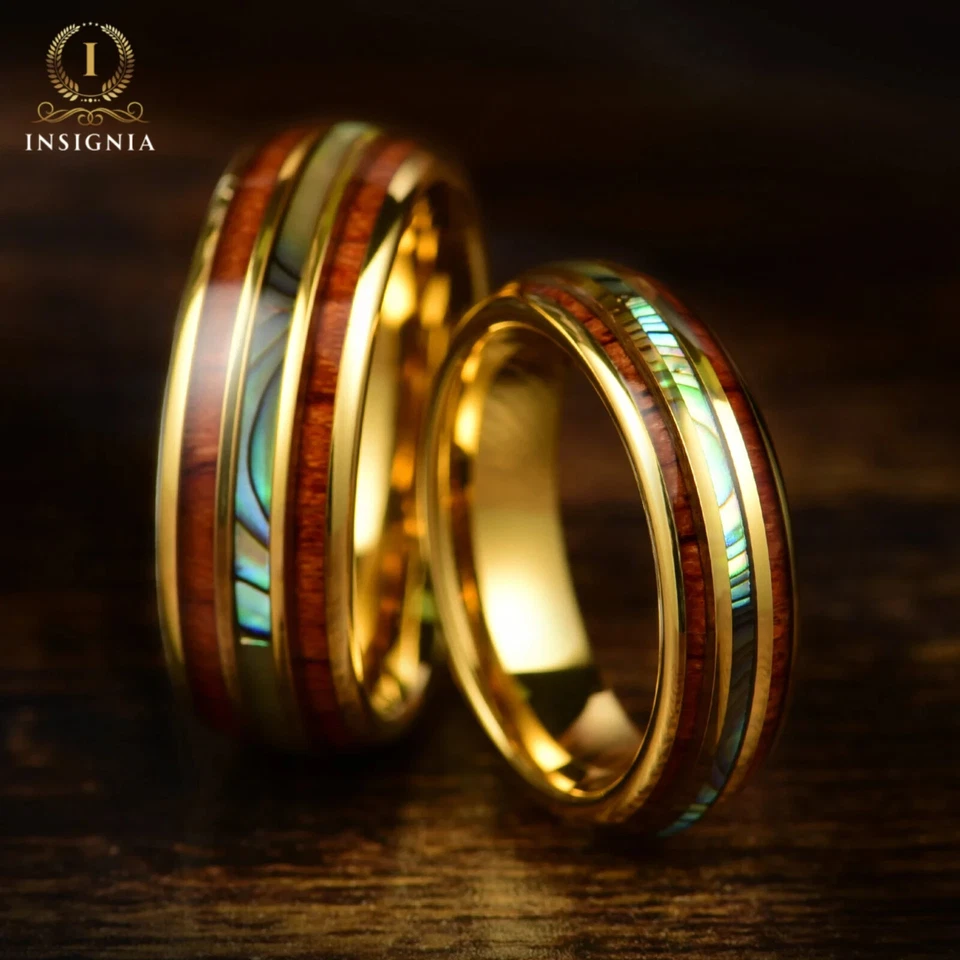 Whiskey barrel & Abalone shell Men & Women Wooden Tunsgten Wedding Rings 6/8 mm - Image 3 of 4