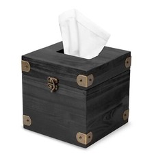 Rustic Wooden Square Tissue Box Holder Dispenser with Hinged Lid for Bathroom