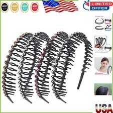 4-Pack Rhinestone Headbands with Non-Slip Teeth Comb - Elegant Wave Design