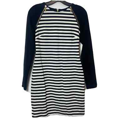 Michael Kors Striped Sheath Dress Long Sleeve Black Womens