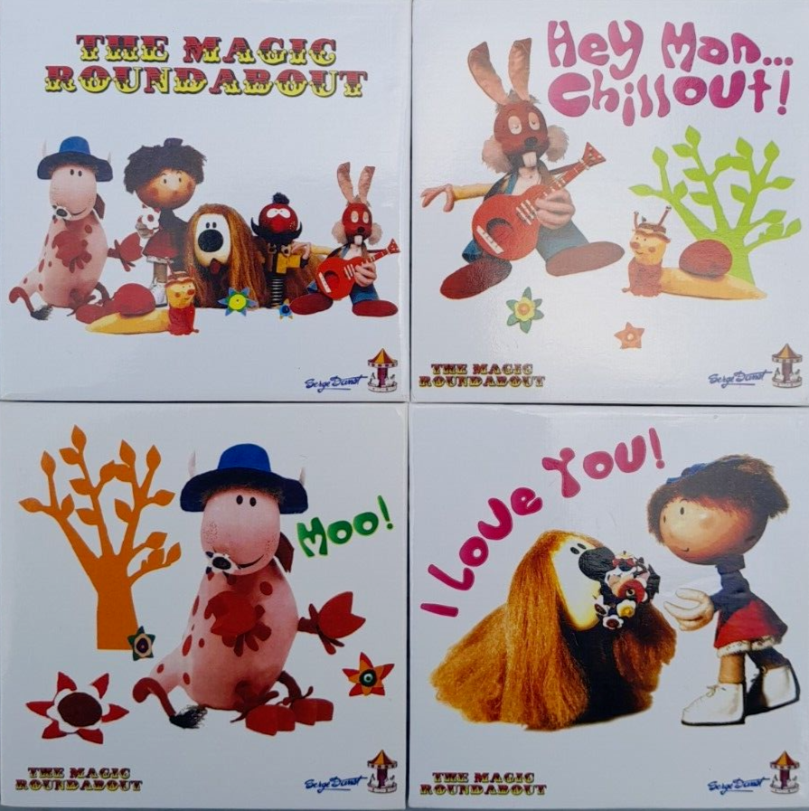 LOT OF 4x OFFICIAL THE MAGIC ROUNDABOUT 1960s / 70s RETRO TV FRIDGE MAGNETS NEW!