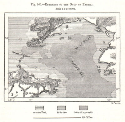 Entrance to the Gulf of Pechilli. Bohai Sea. China. Sketch map 1885 old