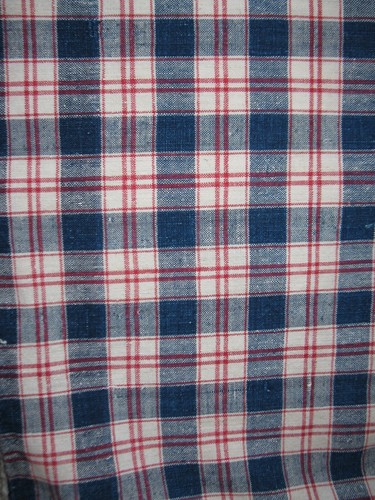 Antique European Hand Woven Homespun Plaid Linen Bolster Cover Red Blue White - Picture 4 of 10
