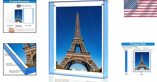 Stunning Blue Acrylic Floating Frame, Fits 11x14 to 9x12 - Tabletop Display - Picture 2 of 8