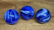 BEAUTIFUL Akro Agate Slag Lot Of 3 Blue And White Marbles