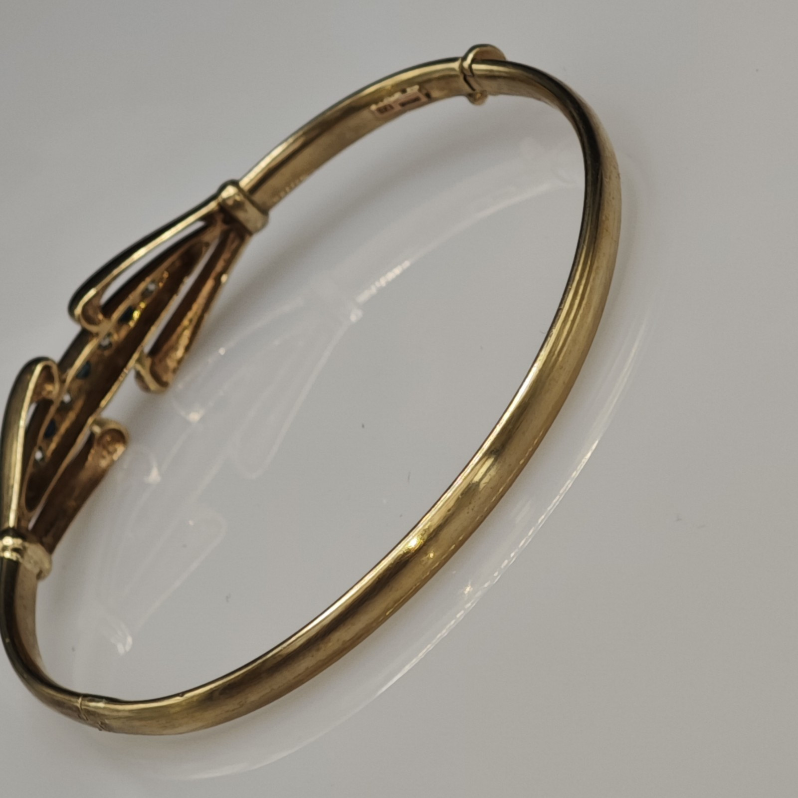 Solid 9ct Gold Torque Bangle Sapphire Vintage 9k … - image 12