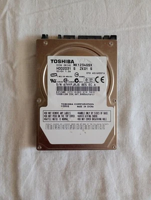Toshiba MK1234GSX 120GB 5400 RPM 2,5" HDD Interno Laptop Funzionante Working - Imagen 1 de 4