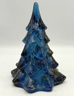 Fenton 7" Christmas Tree Cobalt Blue Gold Glitter Art Glass Figure Decoration