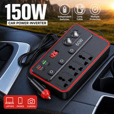 150W Car Power Inverter 12V 24V DC to 110V AC Outlet QC3.0 Fast USB with Switch