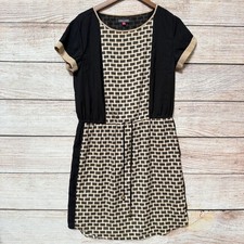 Vince Camuto Women’s Dress Size 8 Black Beige Geometric Short Sleeve Casual