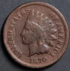 1870 1C INDIAN HEAD BRONZE CENT KM# 90a Grade:  VG A6965