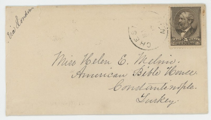 Mr Fancy Cancel SC 205 CHESTER NH CONSTANTINOPLE TURKEY VIA LONDON 1887 CVR
