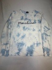 Nautica Women's Sweatshirt Crew Neck Pullover Tie Dye Fleece Size Small White