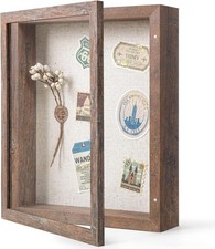 Elegant 8x10 Memory Display Case - Rustic Brown Shadow Box with Linen Back