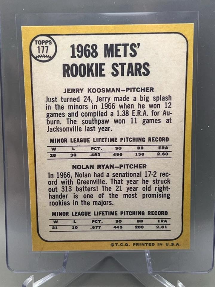 Tarjeta de novedad 1968 Topps Rookie Stars #177 Nolan Ryan, Jerry Koosman (RC) ¡¡Nm+!!️🔥 Foto 2 de 2