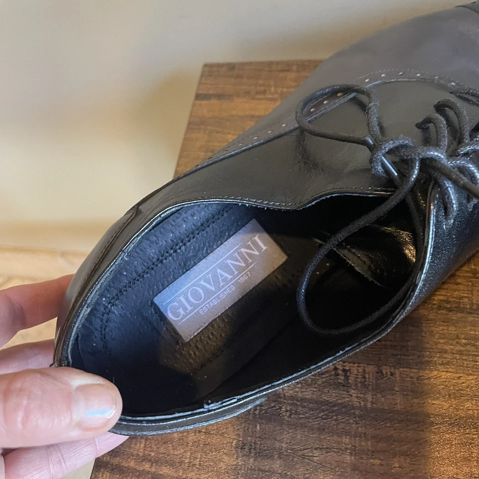 Giovanni Men's Size 11M Black Leather Lace up Cap Toe Oxford Shoes - Image 2 of 4