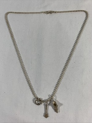 Silver Charm Necklace, with Shoe, Star Wand, and Bracelet (925)