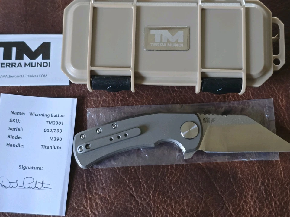 Terra Mundi Wharning Button Lock Knife Gray Titanium (3.1" Satin) M390 #002/200 - Image 2 of 4