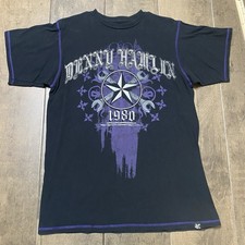 Denny Hamlin 1980 Official NASCAR  Black Graphic T Shirt  Size Large W/Purple