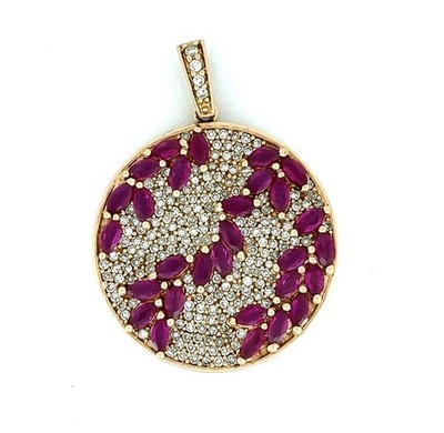 EFFY 14k Rose Gold Marquise Ruby Round Diamond Pendant