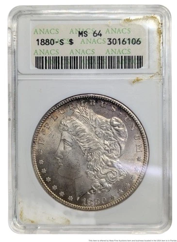 1880 S Morgan Silver Dollar MS 64 ANACS US American Coin $1 San Francisco Mint