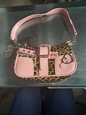 Pink and Leopard Print Shoulder Bag with chains to add charm or key or flare