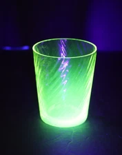 Vaseline Glass Shot Glass Spiral Swirl Uranium Glows 2-1/4" High
