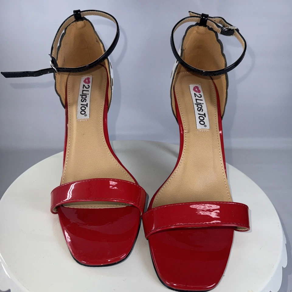 2 Lips Too Red Polka Dot Pin Up Rockabilly Retro Style Stiletto 4”Heels Size 10 - Image 4 of 4