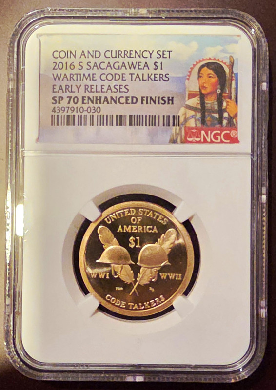 2016-S Enhanced Finish $1 Native American Sacagawea Code Talkers NGC SP70 ER