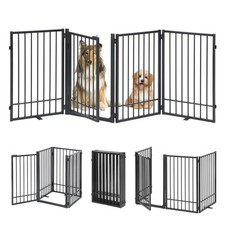 Metal Freestanding Dog Gate with Door, Extra Wide 81", 31" Height Foldable Do...