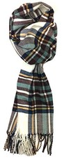 Plaid Check and Solid Cashmere Feel Winter Scarf, White Burgundy Mint Plaid