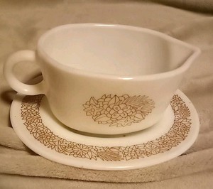 Vintage PYREX Woodland Brown - Gravy Boat 77-B and Under Plate 77-U