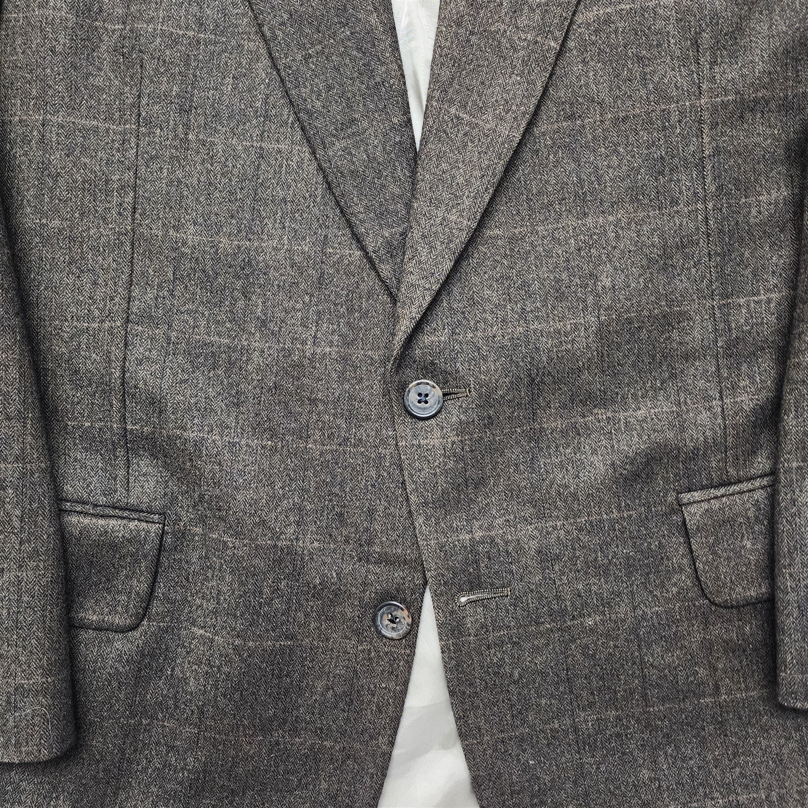 Vtg Samuelsohn 44R 36x28 Brown Herringbone Windowpane Tweed Full Canvas Suit image 4