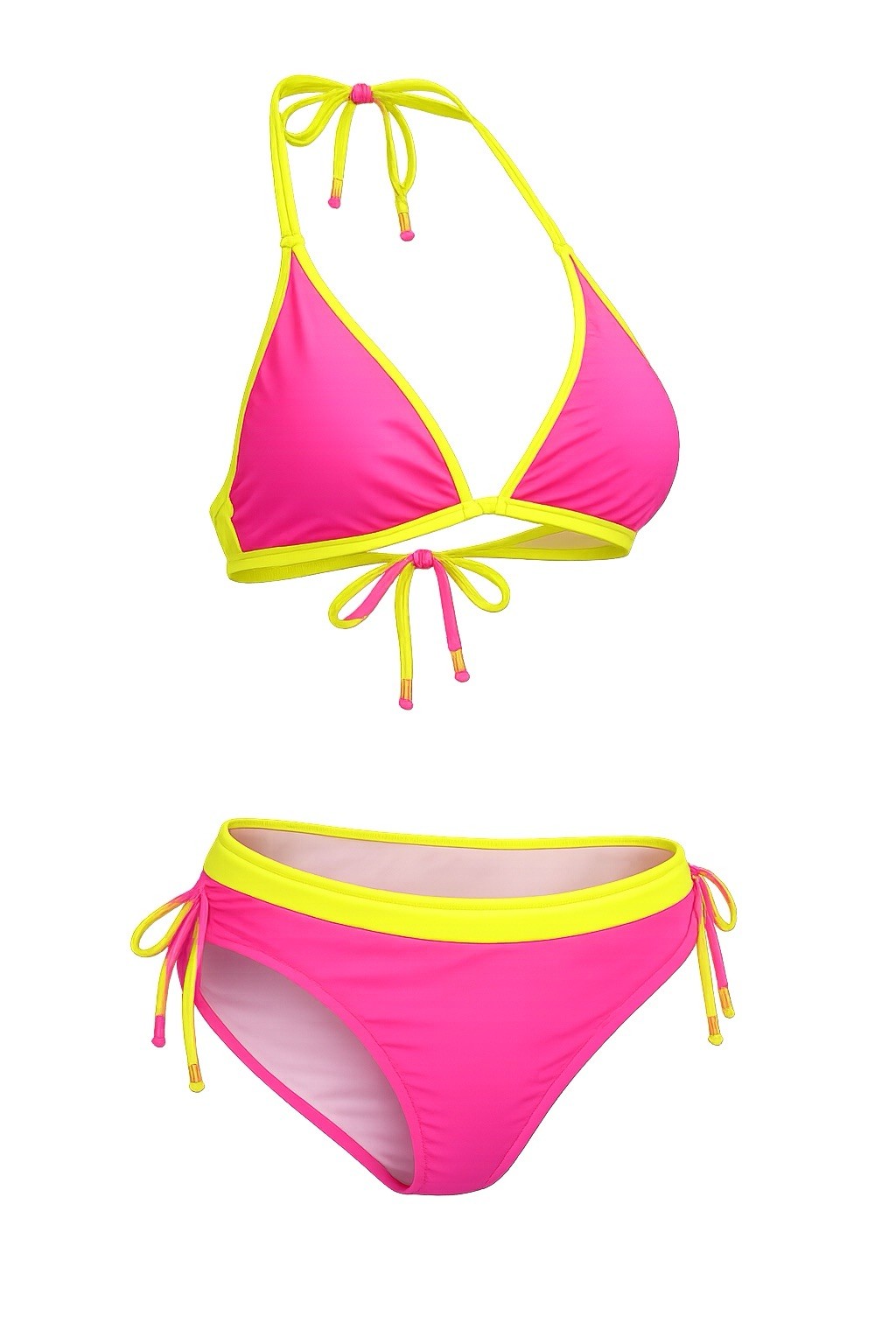 Swimsuit Blooming Jelly Bikini Set XL Neon Pink Colorblock Tie Side Halter-image