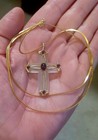 Scarce Franklin Mint 22k Gold Plated Frosted Crystal Cross w Garnets — photo 3