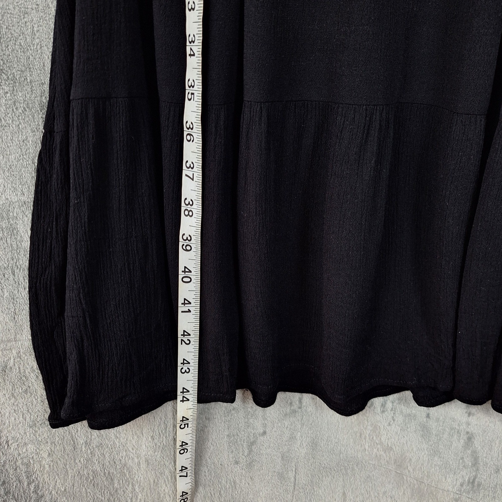 Womens Dress Large Black Coastal Beachy Smocked Flowy Midi Babydoll Goth Grunge